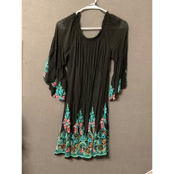 Signature Robbie Bee Tunic Dress Boho Embroidered 3/4 Bell Sleeves Size L BOHO - Picture 1 of 6